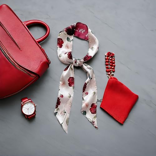 Red Flower Fashion Bag Handbag Handle Ribbon Scarf Polka Dot Printing Neckerchief Scarf Women's Fashion Scarves Clothing, Shoes and Jewelry4