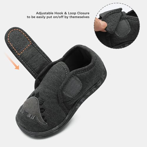 festooning Toddler Boys Girls Dinosaur Slippers Hook and Loop Slip On Cozy Indoor House Slippers Outdoors Shoes for Little Kids3