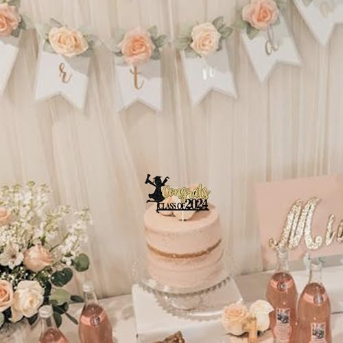 1 Pack Congrats Class of 2024 Cake Toppers Graduation Girl Cake Picks Glitter 2024 Graduation Cake Decorations for Theme High School Girls Graduate Cake Decorations Party Supplies Gold Black