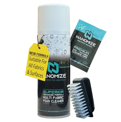 Nanomize Fabric Upholstery Cleaner for Car Interiors – Deep Cleaning Spray for Seats, Carpet, Mats & Plastics - Stain & Odour Remover w/brush + wipe - Vehicle Interior Cleaner, Fresh Linen Scent