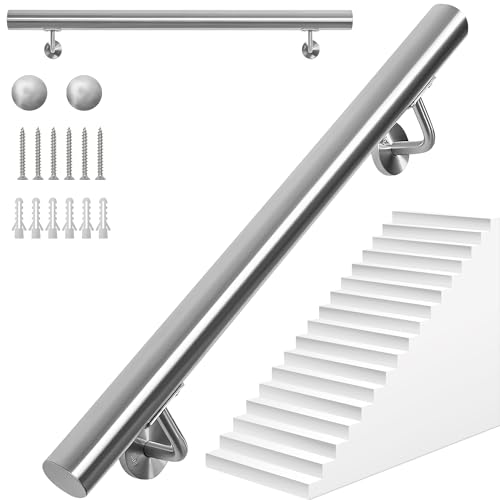 OUUTMEE 100CM Main Courante pour Escaliers en Acier Inoxydable, Rampe d'Escalier Murale avec Supports, Intérieure/Extérieure Main Courante pour Escaliers, Grenier,...