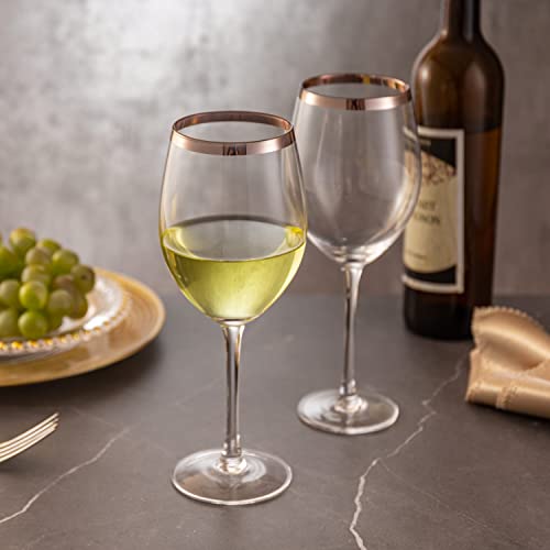 Mygift Modern Clear Long Stemmed Wine Glass With Copper-Tone Rim, White Wine Glass, Red Wine Stemware, 20 Ounce, Set Of 4 #TOP5