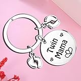 LLAFY Mother's Day Gifts For Twin Mom Twins Mama Gift Keychain for Twins Mama Pregnancy Gifts For New Mom Baby Shower Announcement Gift