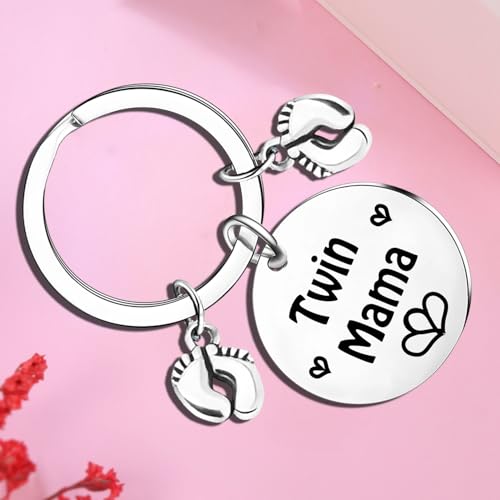 LLAFY Mother's Day Gifts For Twin Mom Twins Mama Gift Keychain for Twins Mama Pregnancy Gifts For New Mom Baby Shower Announcement Gift