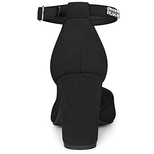 Allegra K Women's Pointed Toe Rhinestone Ankle Strap Black Chunky Heels Pumps - 8.5 M Us #TOP3