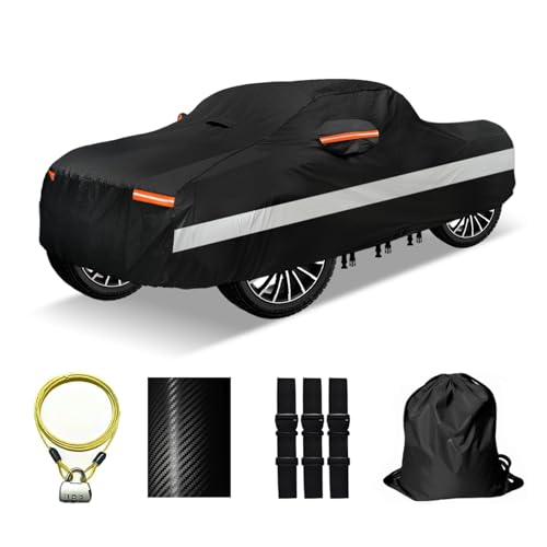 30 Layers Truck Car Cover for Automobiles All Weather Waterproof, Outdoor Snowproof UV Protection Windproof, No Zipper, Heavy Duty Universal Car Covers, (Black, Fit Truck 191"-210")