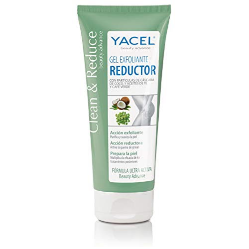 Yacel Clean & Reduce, Gel Exfoliante Reductor, con Cáscara de Coco y Aceite de Té y Café Verde, 200Ml