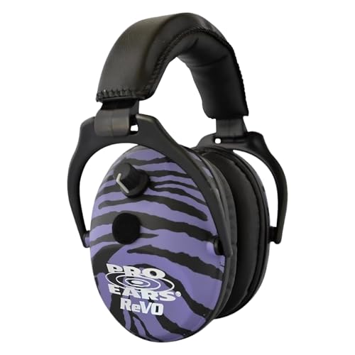 Pro Ears ReVO Electronic Earmuffs, Child-Sized Hearing Protection Muff, NRR 25, Dual Circuit Boards, Exclusive DLSC Technology, Pro Form Leather Seals, Made in USA, Purple Zebra - Pro Ears