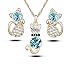 4 Pcs Fashion Zircon Crystal Cat Necklace Animal Earrings Jewelry Set, Golden Blue Useful and Practical
