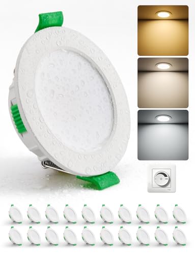 HOMEOW 20er Set LED Einbaustrahler 230V Dimmbar 55mm – 68mm Lochmaß, 4W LED Spots 230V Warmweiß Neutralweiß Kaltweiß, Einbauleuchten Deckenspots Einbau Ultra Flach IP44 für Bad