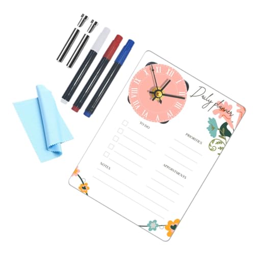 Pizarra white acrílica de notas borrable con reloj PRETYZOOM y tablero decorativo 2