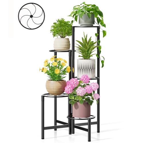 Corner Plant Stand Indoor Outdoor Tall Metal Flower Pot Stands for Multiple Plants 5 Tier Heavy Duty Plant Shelf for Patio Garden Balcony Living Room Bedroom Black Kite