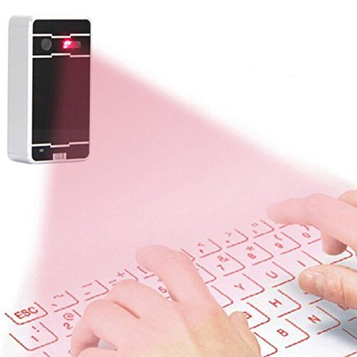 Highdas Wireless Laser Projection Bluetooth Virtual Keyboard With Mouse for Iphone Ipad Smartphone PC and Tablets Black & Sliver