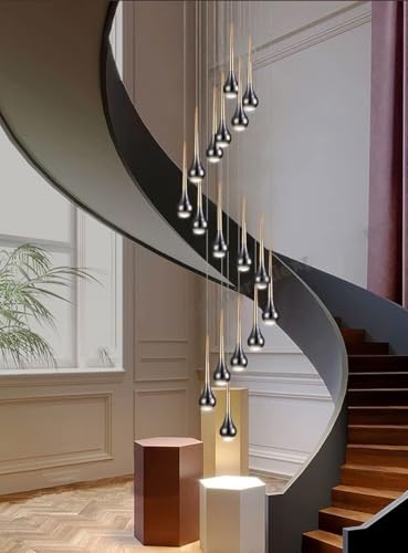 Lustre LED moderne 18 têtes suspension grand escalier design