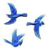 Luxshiny Colgantes de Pájaros de Hierro Forjado, Juego de 3 Figuras Decorativas para Colgar Pared, Color Azul, Adecuado para Decoración de Dormitorio, Sala y Oficina, Adornos Modernos