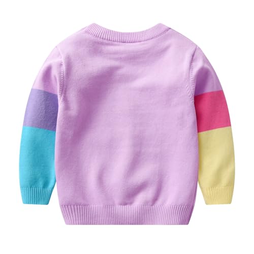 Image of Girl Pink Crewneck Sweaters Rainbow Sweater Knit Tops for 2-8 Years
