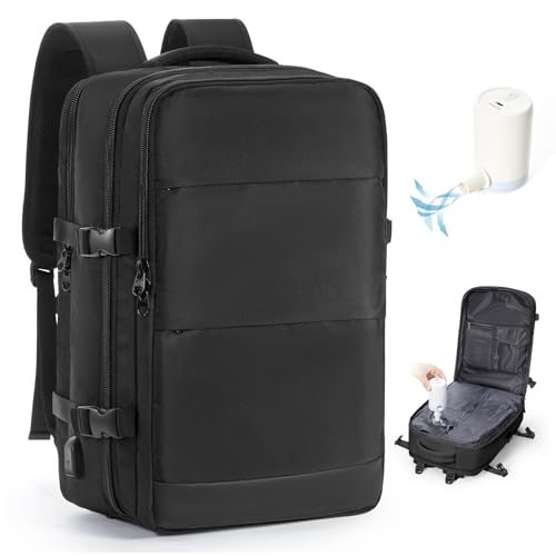 Vacuum Backpack Travel with Pump, Travel Carry On Backpack with Vacuum Compression System, Mochila de viaje compresion al vacio - Black