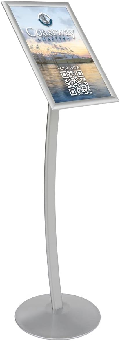 Floor-Standing Sign Stand for 11 x 17 inch Poster, Snap-Open Frame - Silver Anodized Aluminum
