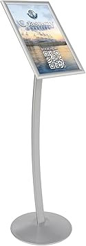 Displays2go Floor-Standing Sign Stand for 11 x 17 inch Poster, Snap-Open Frame - Silver Anodized Aluminum