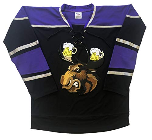 Moose w/Beer Antlers Hockey Jerseys - We are Ready to Customize with Your Name and Number (Black, Adult Medium)