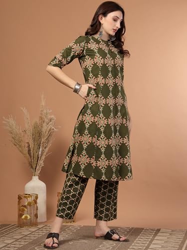 Image of rytras Women Pure Cotton Printed A-Line Kurta Sets with Palazzos|Kurti Set for Woman|Cord Set for Women Cotton