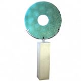 Wuona Objects Großes Glasobjekt auf Steinsäule 186 cm Glas massiv türkis Natur Kunstobjekt