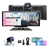 10.26' Wireless Carplay Screen for Car with 4K Dash Cam | Portable Car Play & Android Auto Touch Screen, 1080p Backup Camera, Mirror Link, Voice Control, GPS Navigation | for All Cars