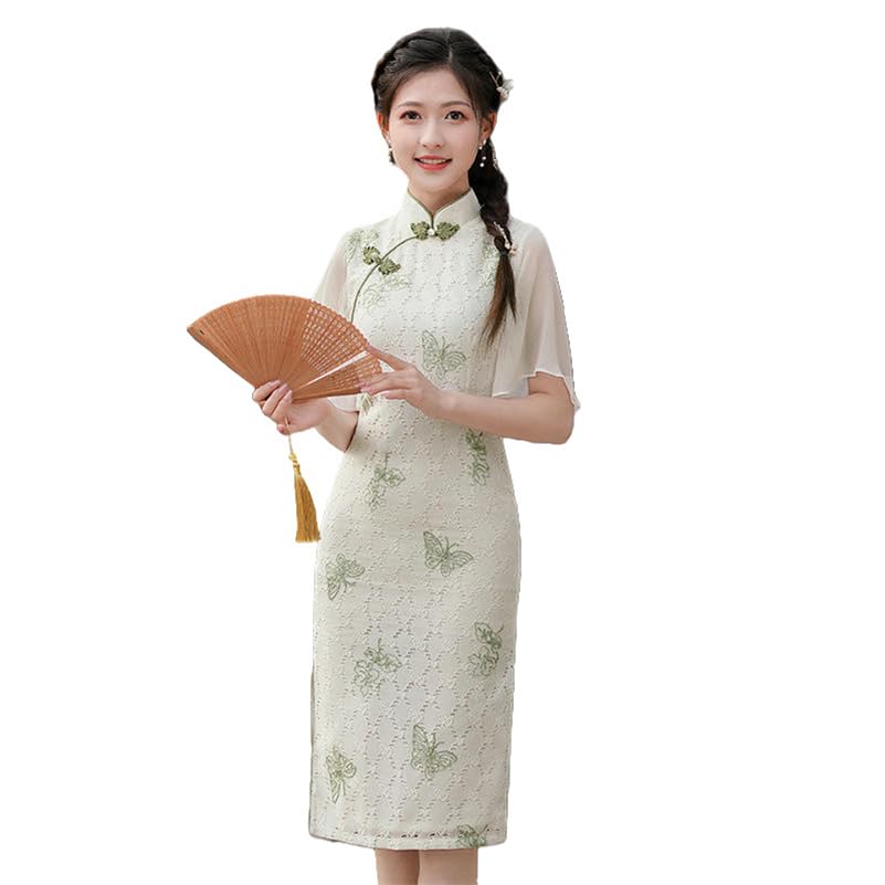 Cheongsam robe de printemps mi-longue en dentelle pour un look chic au quotidien