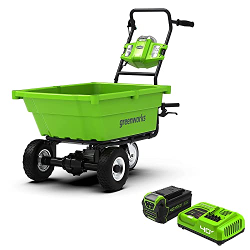 Greenworks Gartenkarre Akku Gartenwagen 40 V 100 kg Höchstlast Selbstfahrende 3 Rad Trolley Schubkarre Geschwindigkeitsregelung für den Außenbereich 4Ah Akku G40GC