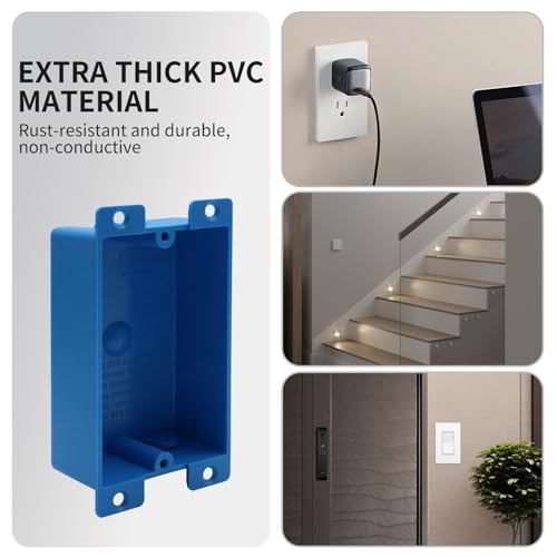 Image of Shallow Old Work Outlet Box, Single Gang, Blue Plastic Electrical Outlet Boxes Plastic, 8 Cubic Inch Electrical Box, ETL Certified, Meets AWG 7 /14, 6 /12, 5 /10 Standards(6 Pack)