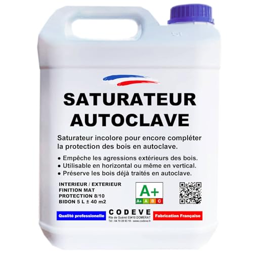 Saturateur Bois Autoclave - Codeve Bois - 5 L - Intérieur/extérieur - Pour Compléter La Protection D'un Bois Déjà Imprégné En Autoclave.