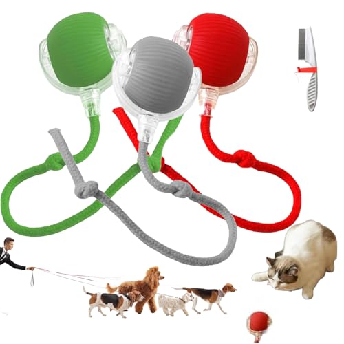 Smilamo Heicos Interactive Dog Ball, Pawlure, Tugwhirl, Heicos Dog Ball, Tugwhirl Dog Ball, Eptchn Tugwhirl Dog Ball, Electric Rolling Ball Dog Toy, Active Rolling Ball For Dogs (Red+Grey+Green)
