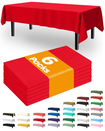 Image of Pureegg Plastic Table Cloth Disposable 6 Pack, 54 x 108 Inch, Red
