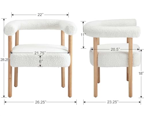 Mid Century Modern Barrel Dining Chairs Set of 4, Upholstered Kitchen & Living Room Chairs With Arms, 21.75\" Wide Faux Sherpa Boucle Accent Side Chairs for Bedroom, White