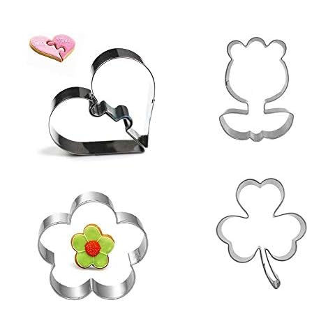 CXIANHUI Cookie Cutters Set,4Pcs Cookie Press Icing Set Baking &Amp; Pastry Tools Dessert Decoration Biscuit Cutter Stainless Steel Kitchen Baking Fondant Party Cover