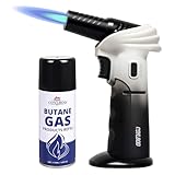 CoYlBod Butane Torch Lighter with Butane Included, 115Ml Butane Refill, 0-90°Rotating Angle Kitchen Torch, Refillable Creme Brulee Torch with Safety Lock, Adjustable Flame for Soldering, Cooking.