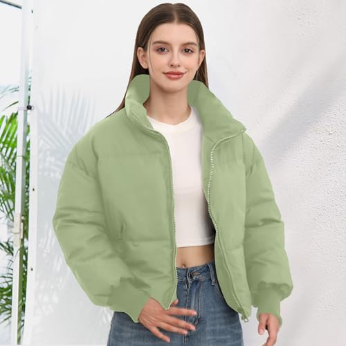 Women’s Winter Cropped Puffer Jacket Coat Casual Quilted Baggy Long Sleeve Zip Down Jackets Outerwear - Image 5