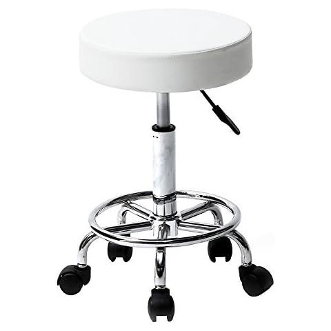 Rolling Stool with Wheels Adjustable Swivel Stool Massage Salon Spa Stool PU Leather Dentist Chairs (without Grain, White) Cover