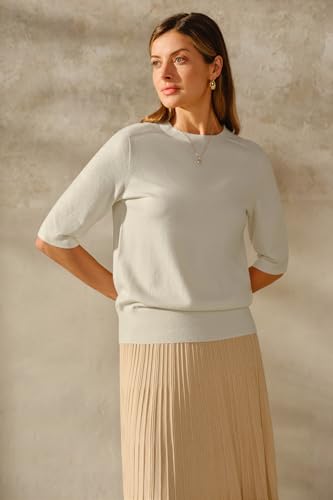 Image of Arach&Cloz Women's Short Sleeve Crew Neck Sweaters Trendy Teacher Work Tops | Lightweight&Breathable Fabric, Texture Knit Design, Relaxed Fit, Business Casual Outfits, Teacher Work Tops Fall 2026