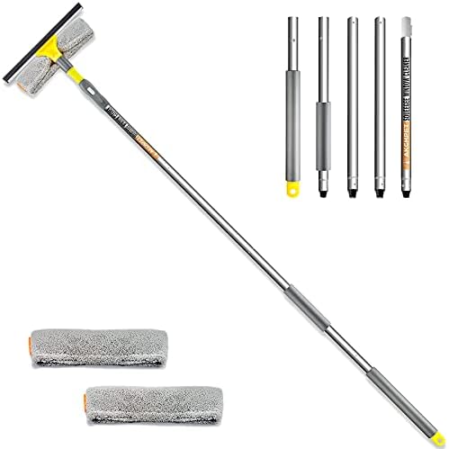 Akcmpet Squeegee for Window Cleaning, 2 in 1 Squeegee and Scrubber Combi, 79" Window Cleaning Tool with 5 Stainless Steel Pole, Window Squeegee Cleaner for Car, Indoor Outdoor High Window (79 inch)