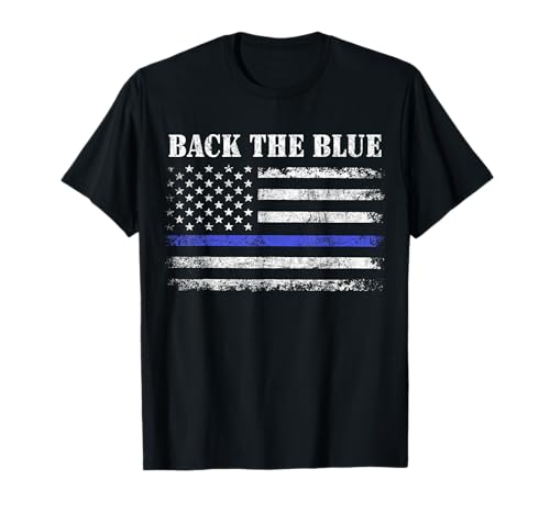 Indietro il supporto della polizia della bandiera americana sottile blu blu Maglietta