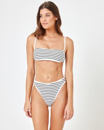 L*Space Nora Bikini Bottom for Women, High Waisted Bottom, Bitsy Coverage, Cuts High on The Leg, Contrast Binding, Sail Along Stripe, M4