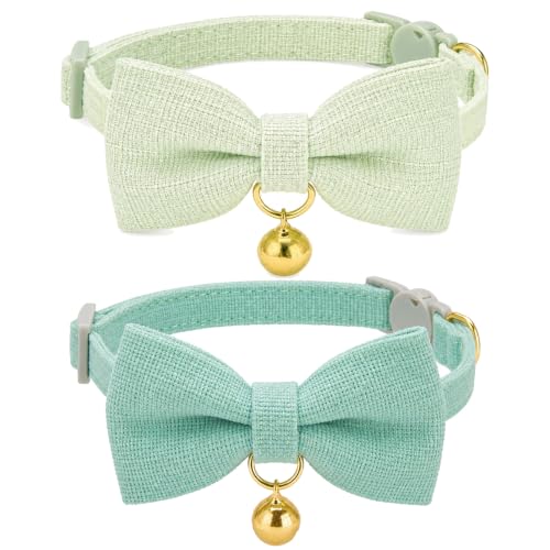 Breakaway Bowtie Cat Collar, Small 8-12 in, Mint Green & Teal 2-Pack