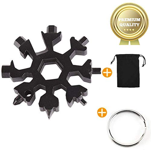 Sparta's Store Multitool Edelstahl Fahrrad Multifunktionswerkzeug, 18-in-1 Schneeflocke Multitool Karte Schlüsselanhänger Flaschenöffner Ringschlüssel Schnee Schlüsselbund! (Schwarz)