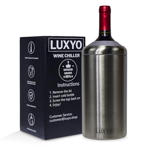LUXYO Wine Bottle Chiller – Portable Insulated Champagne Cooler for 750ml Bottles, Stainless Steel Double Wall Bucket for Hosting, Gifts & Outdoor Use