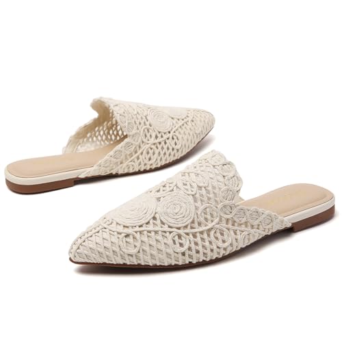 Image of Tilocow Women's Pointed Toe Flat Mules Backless Slip On Loafers
