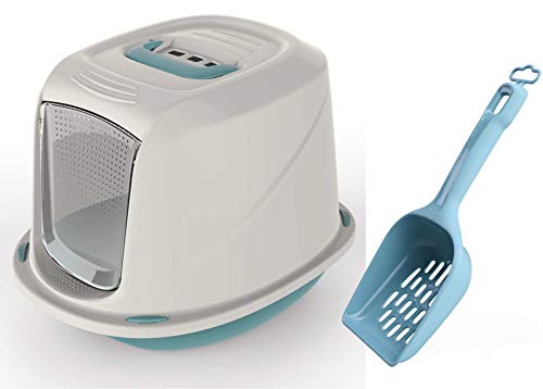 Georplast Katzentoiletten-Set mit Schaufel und Deckel für Toilette, Kohlefilter, Katzentoilette, Blau