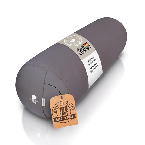 Inner Peace Yoga Bolster | Yogabolster Ø 23 cm mit Bio-Dinkelfüllung | Yoga-Bolster | Made in Germany | Yogakissen lang | Waschbarer Bezug aus 100% Bio Baumwolle