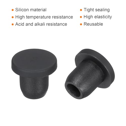 Image of MECCANIXITY High Temp Silicone Plug Mount Dia 7.3mm /0.29 Inch T Shaped Solid Rubber Stopper Hole Plugs for Coating Plating Waterproof Sealing Plugs Black Pack of 10(OD 11mm /0.43 Inch)