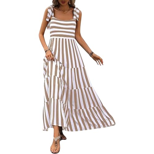 Robe d'été bohème florale longue kaki avec bretelles spaghetti et volants